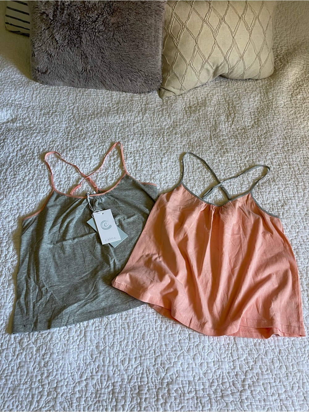 Johnny Was Calme Gray & Peach Double Pack of PJ Cami Tanks